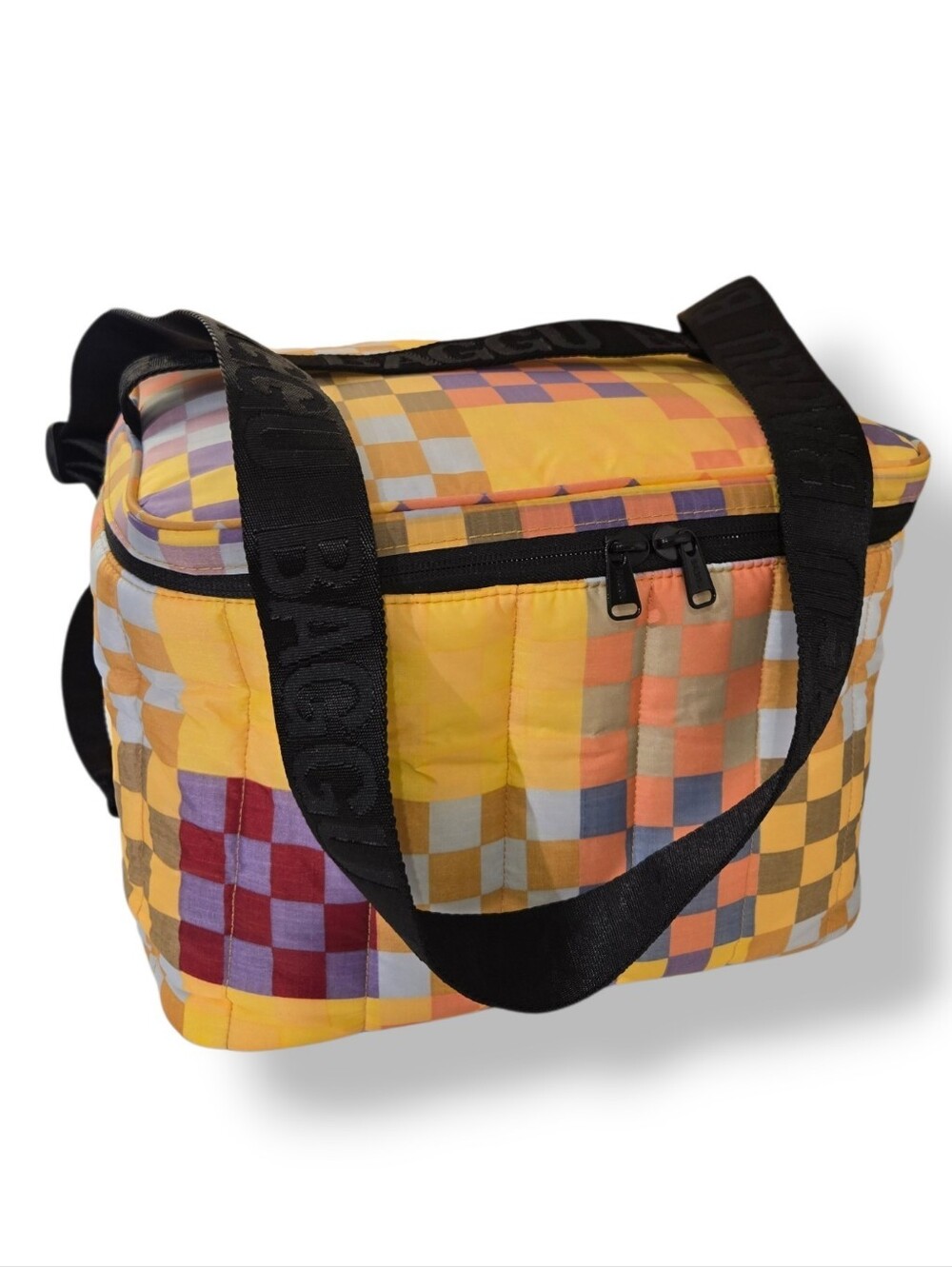 BAGGU Puffy Cooler Bag Beach Insulated Tote Reusable Travel  multi color check